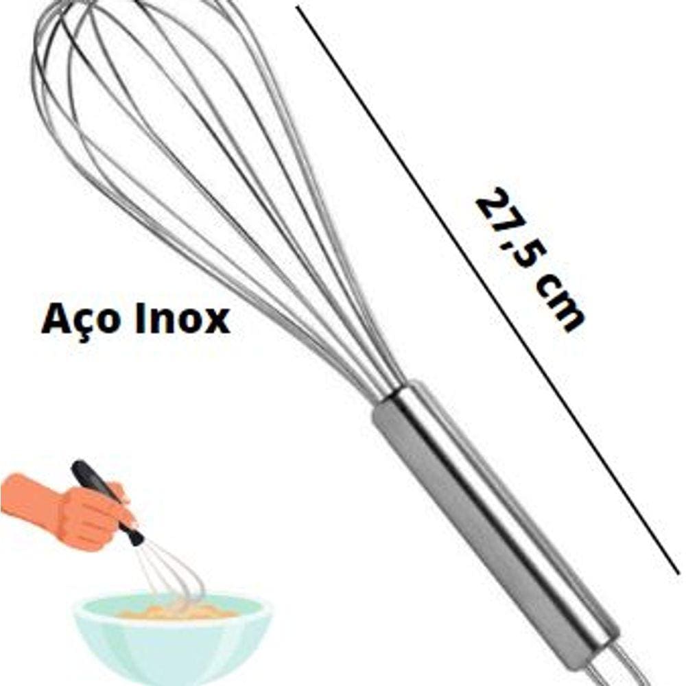 Batedor De Ovos Fouet Profissional De Aço Inox 27,5cm