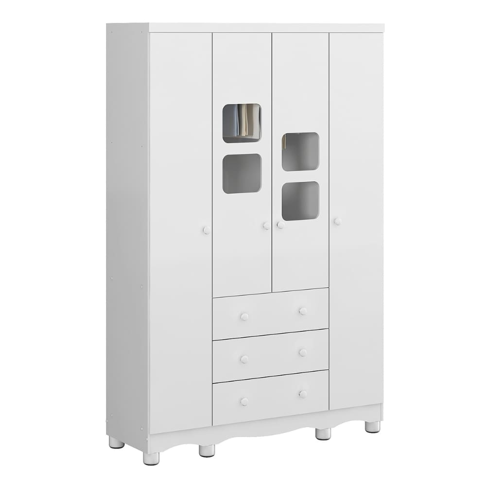 Guarda Roupa Infantil Uli 4 Portas Móveis Peroba Branco
