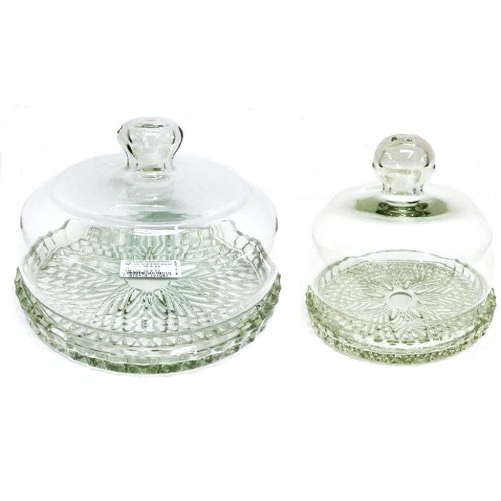 Conjunto Queijeira Vidro Porta Queijo Base Decor Veneza 2PÇ