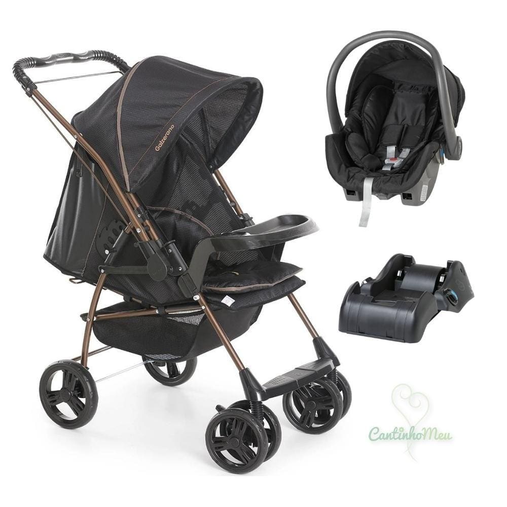 Carrinho Milano Reversivel Preto/Cobre + Bebe Conforto Cocoon + Base- Galzerano