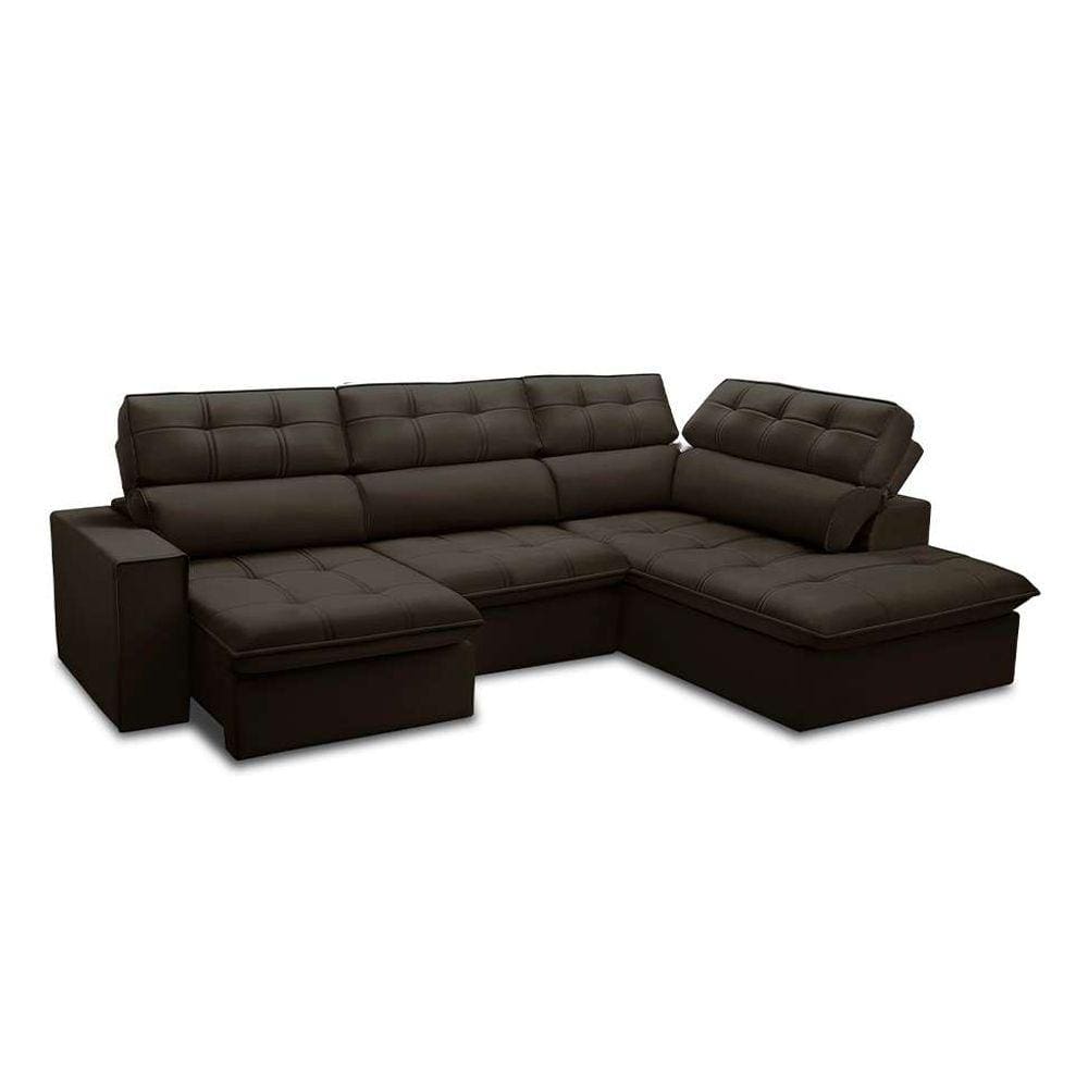 sofá 5 lugares retrátil e reclinável arezzo com chaise direito veludo marrom