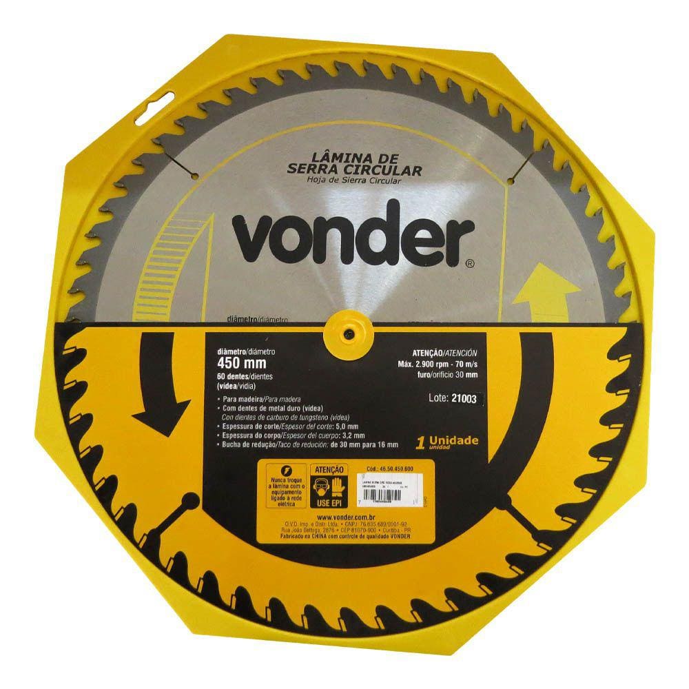 Lâmina de Serra Circular 450 mm 30mm Diâmetro 60 Dentes de Vídea Vonder