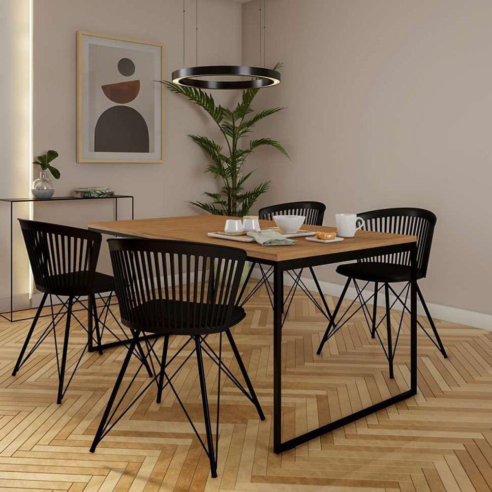 Mesa de jantar retangular industrial dallas carvalho e preta 160 cm