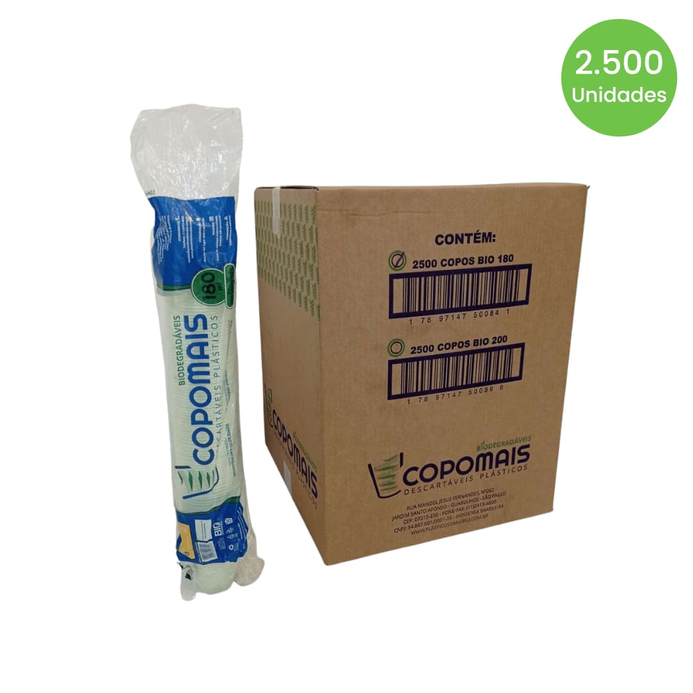 Copo 180ml Translúcido verde Biodegradável Copomais com 2.500 unidades