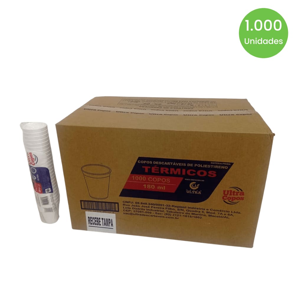 Copo de isopor 180ml Ultratherm com 1.000 unidades