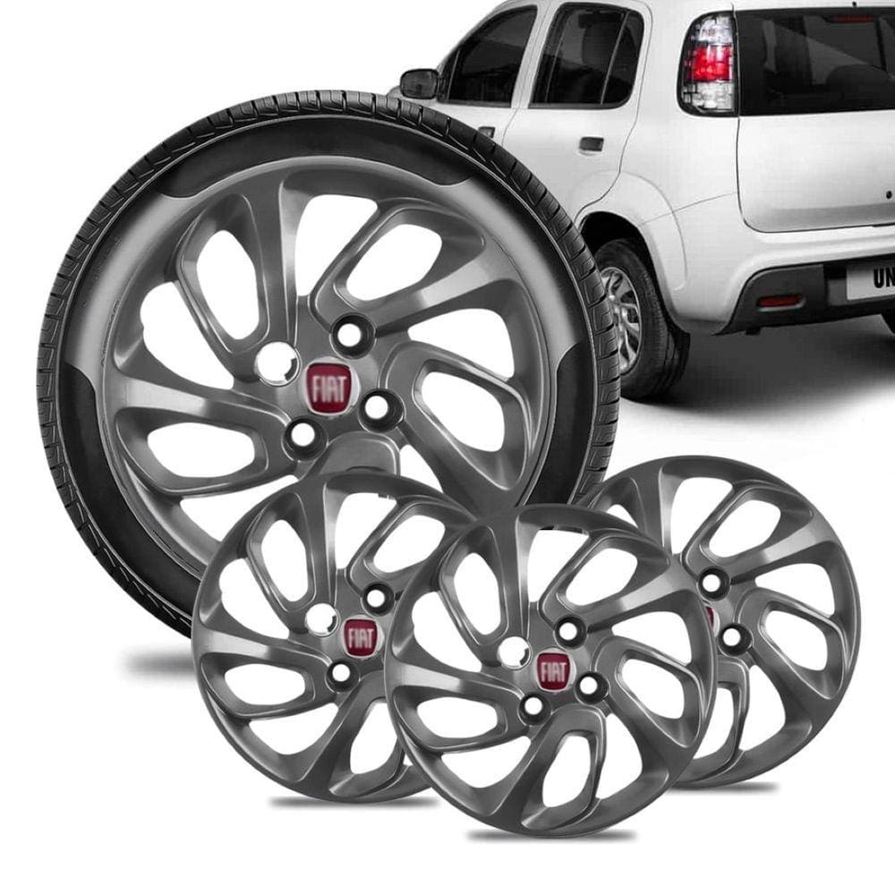 Jogo 4 Calota Fiat Uno Attracti Aro 14 Grafi Brilha Emb Verm