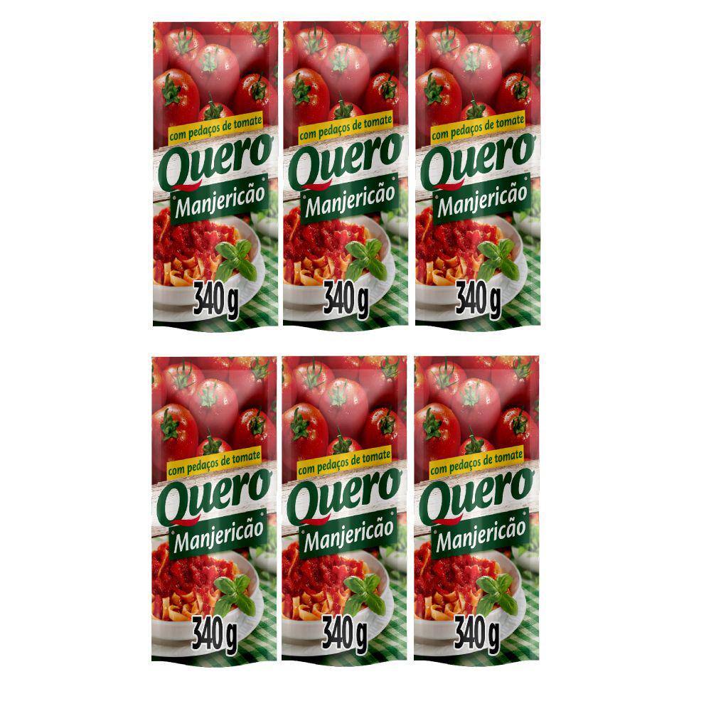 Kit com 6 Molhos de Tomate Quero Manjericão 340g Cada