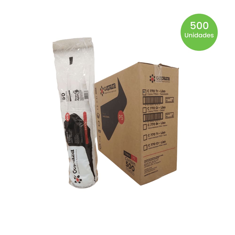 Copo de 770ml Translúcido Copaza com 500 unidades ideal para Açaí, Suco, Smoothies e Milk Shake