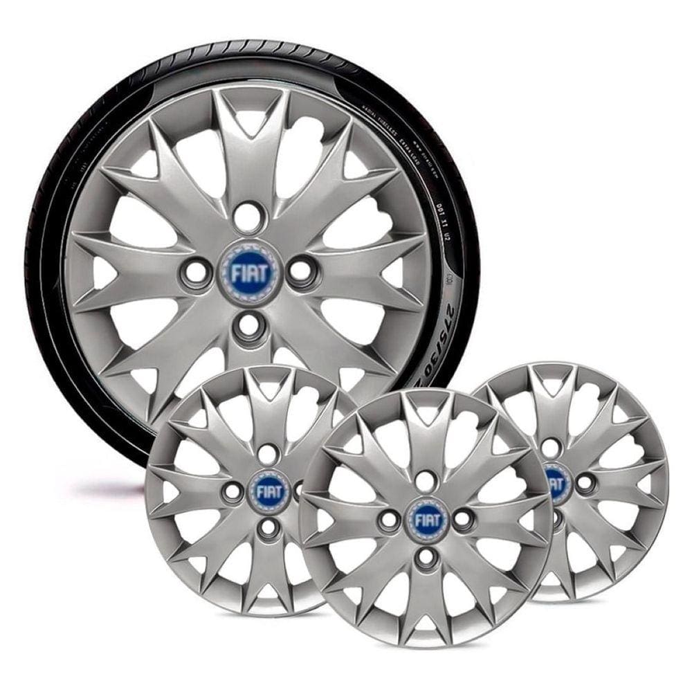 Jogo 4 Calota Carros Fiat Todos Aro 13 Prata Emblema Azul
