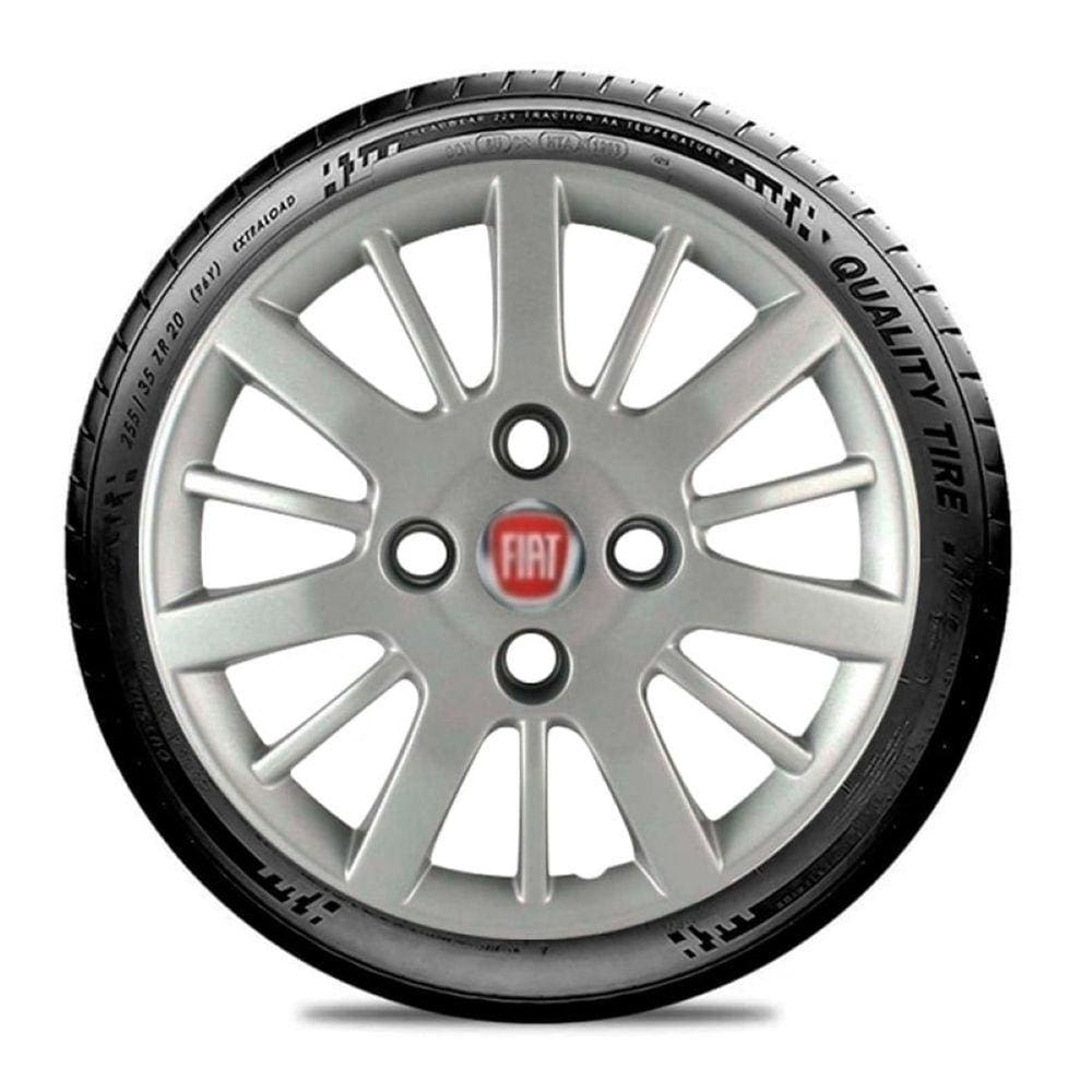 Calota Carros Fiat Todos Aro 14 Prata Emblema Vermelho