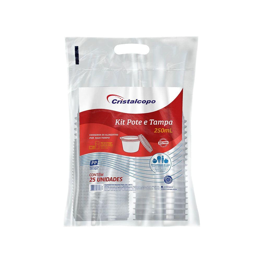 Pote de 250ml Redondo com tampa Transparente Cristalcopo com 500 unidades
