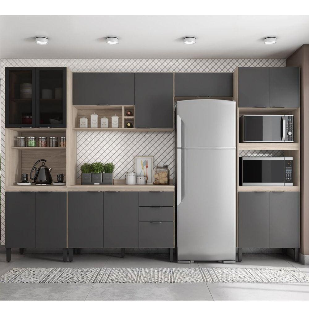 Cozinha Completa Firenze 05 Peças 14 Portas e 02 Gavetas Demóbile Avena/Grafito