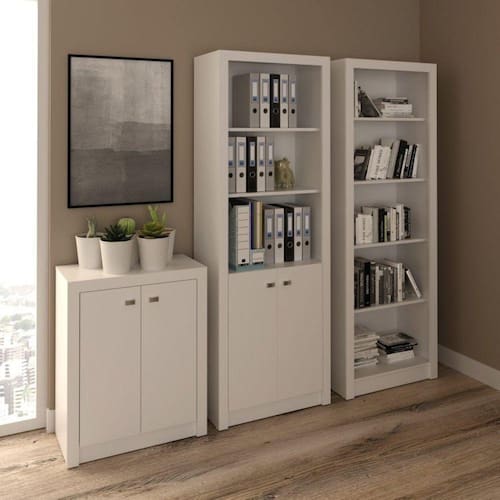 Conjunto Home Office 3 Peças com 1 Balcão 1 Armário 1 Estante Tecno Mobili Branco Menor preço em Conjunto Home Office 3 Peças com 1 Balcão 1 Armário 1 Estante Tecno Mobili Branco