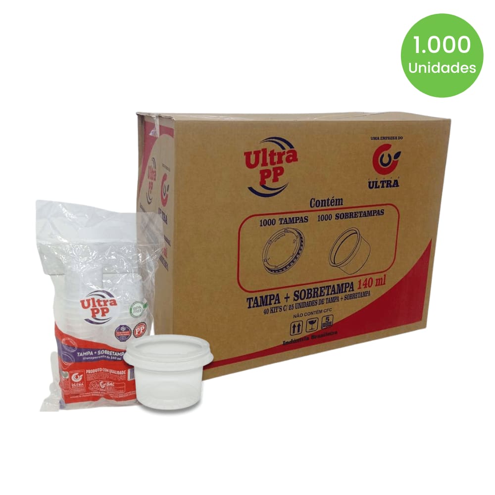 Pote de 140ml com tampa PP transparente Ultratherm Replast com 1.000 unidades
