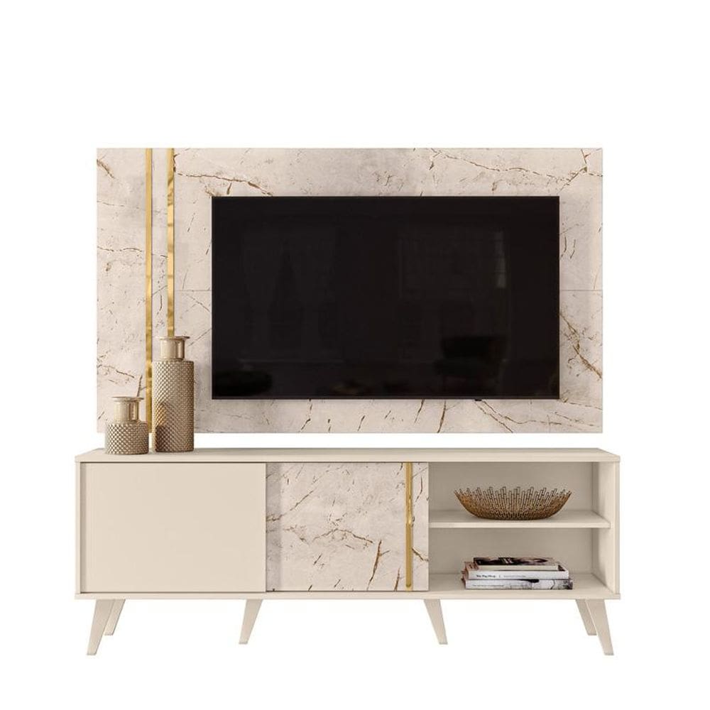 Bancada com Painel Cronos Calacata/Off White - Madetec