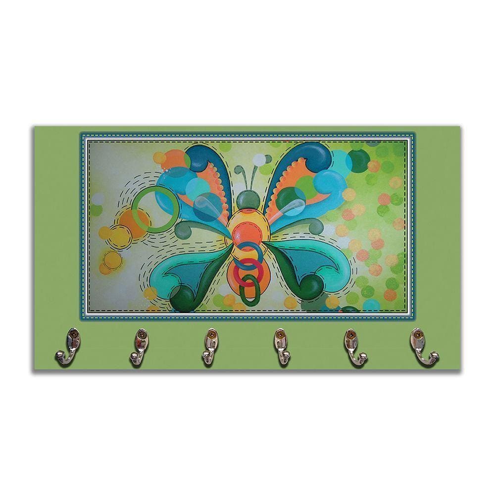 Cabideiro De Parede Porta Colar Chaves Cintos Toalhas Borboleta Verde