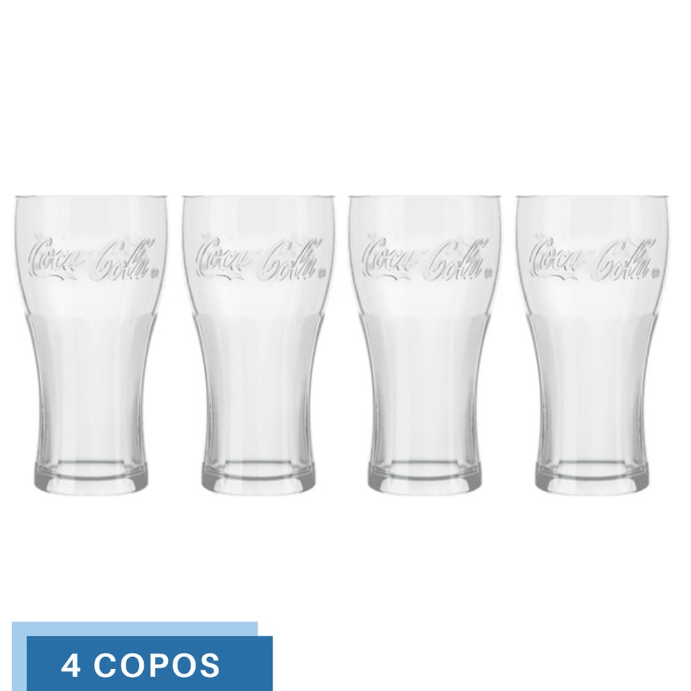 Jogo 4 Copos de Vidro 300ML Coca-Cola Transparente Nadir