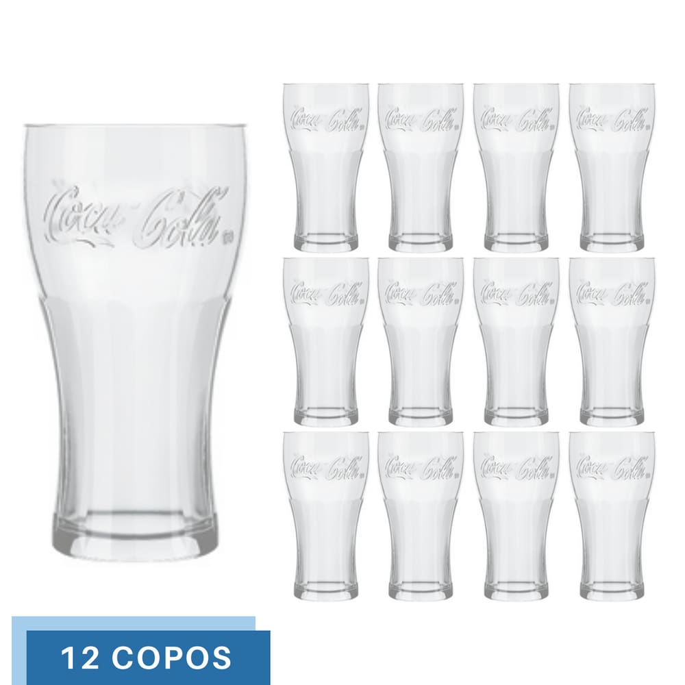 Jogo 12 Copos de Vidro 300ML Coca-Cola Transparente Nadir