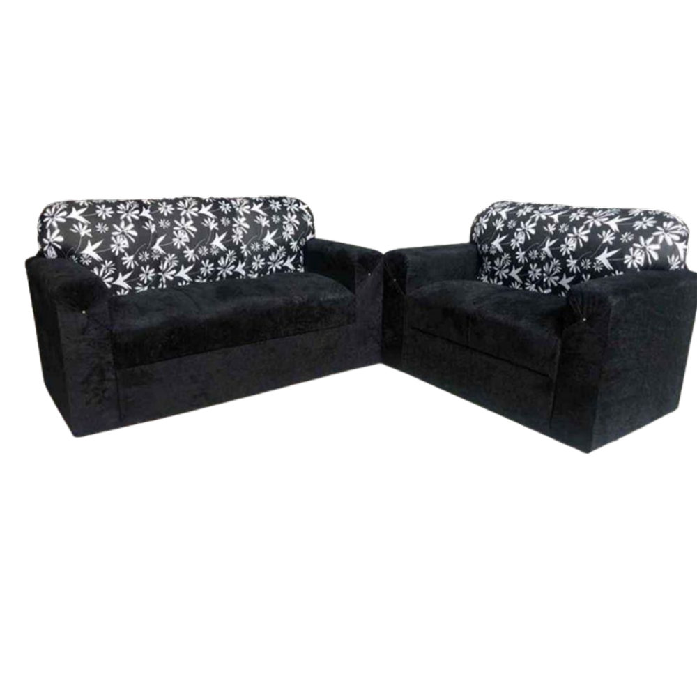 Conjunto de Sofá 2 e 3 Lugares Preto Floral