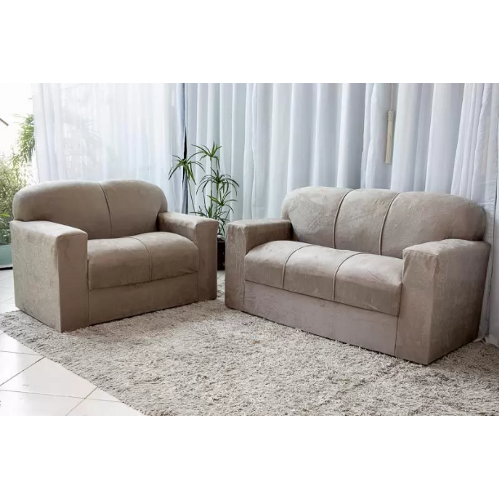 Conjunto de Sofá 2 e 3 Lugares Bege Liso