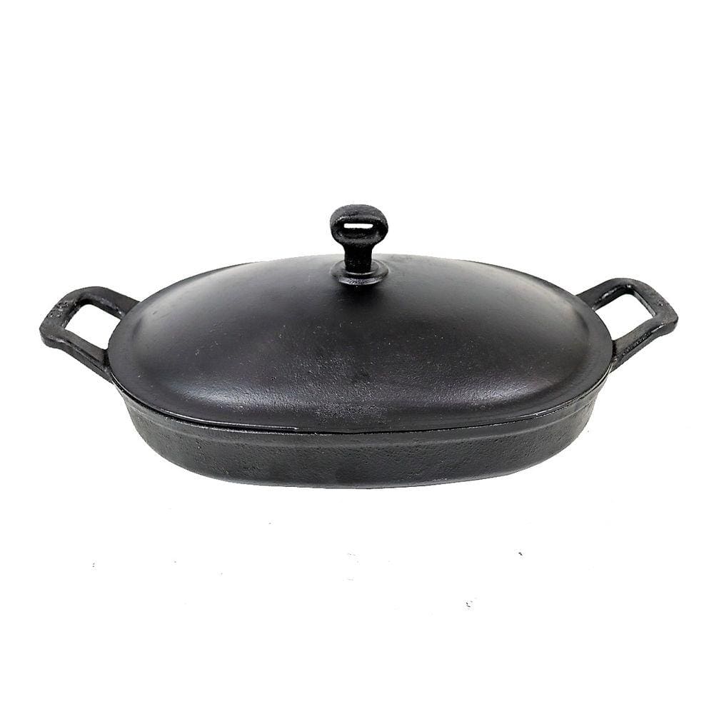 Assadeira De Ferro Lisa Oval Alça Ferro Com Tampa 35X24Cm