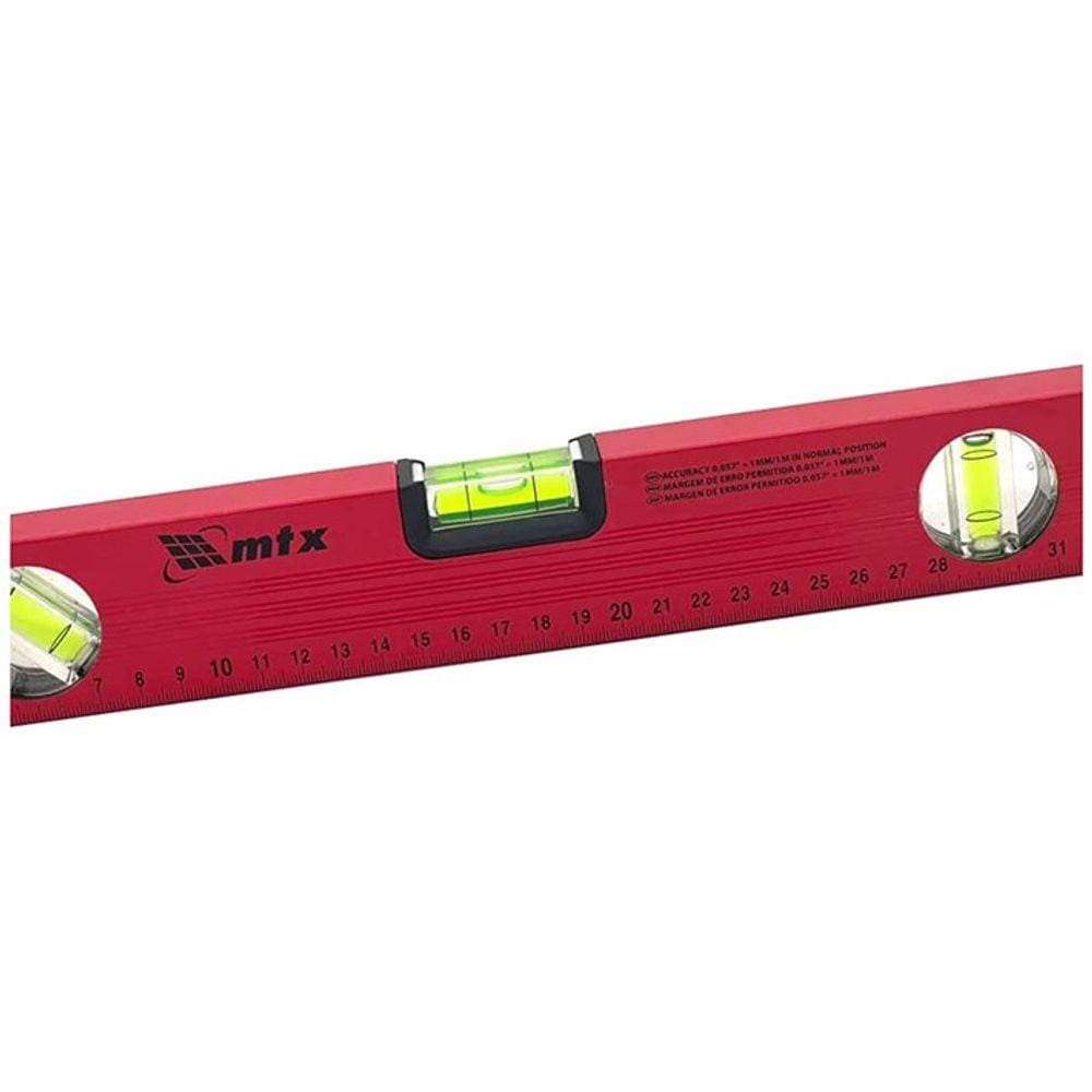 Nível De Alumínio 12” 300 Mm Com 3 Bolhas Com Régua Mtx