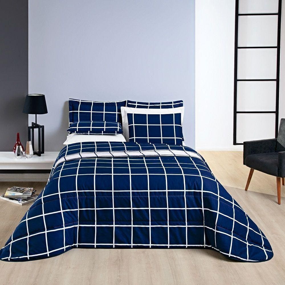 Cobre Leito King Square Micropercal 200 Fios 3Pç - Azul