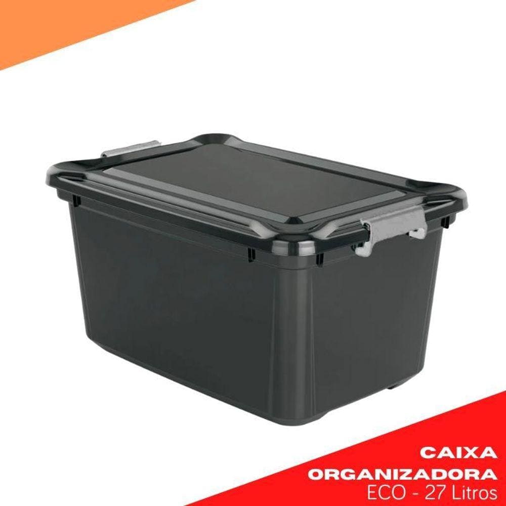 Caixa Organizadora Preta 27 Litros Plasvale- Ref. 1481Oc