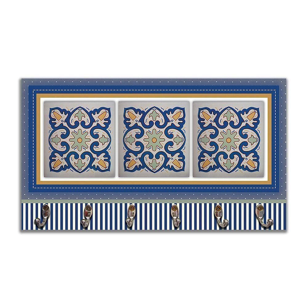 Cabideiro De Parede Porta Colar Chaves Cintos Azulejo Azul