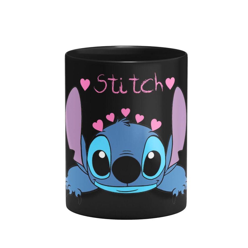 Caneca Stitch em cerâmica preta 325ml para presente