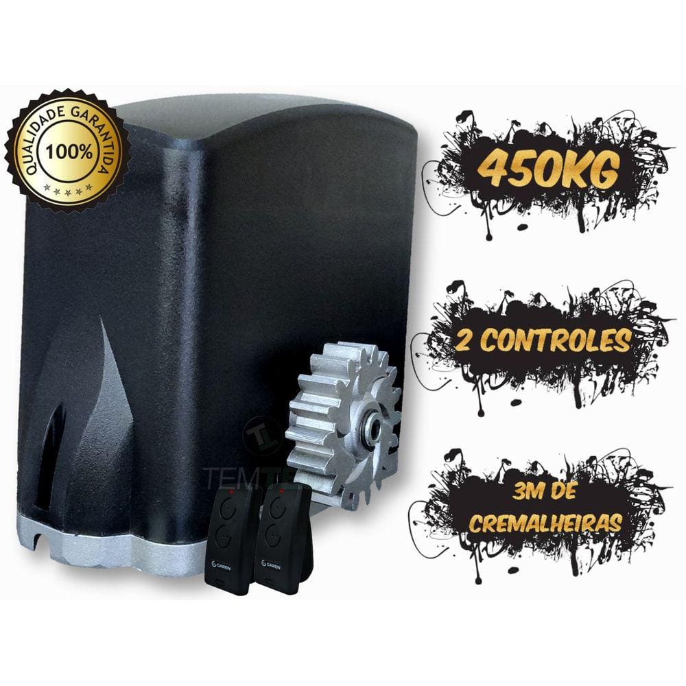 MOTOR PORTÃO DE CORRER DESLIZANTE GAREN 450Kg 2 CONTR 3M