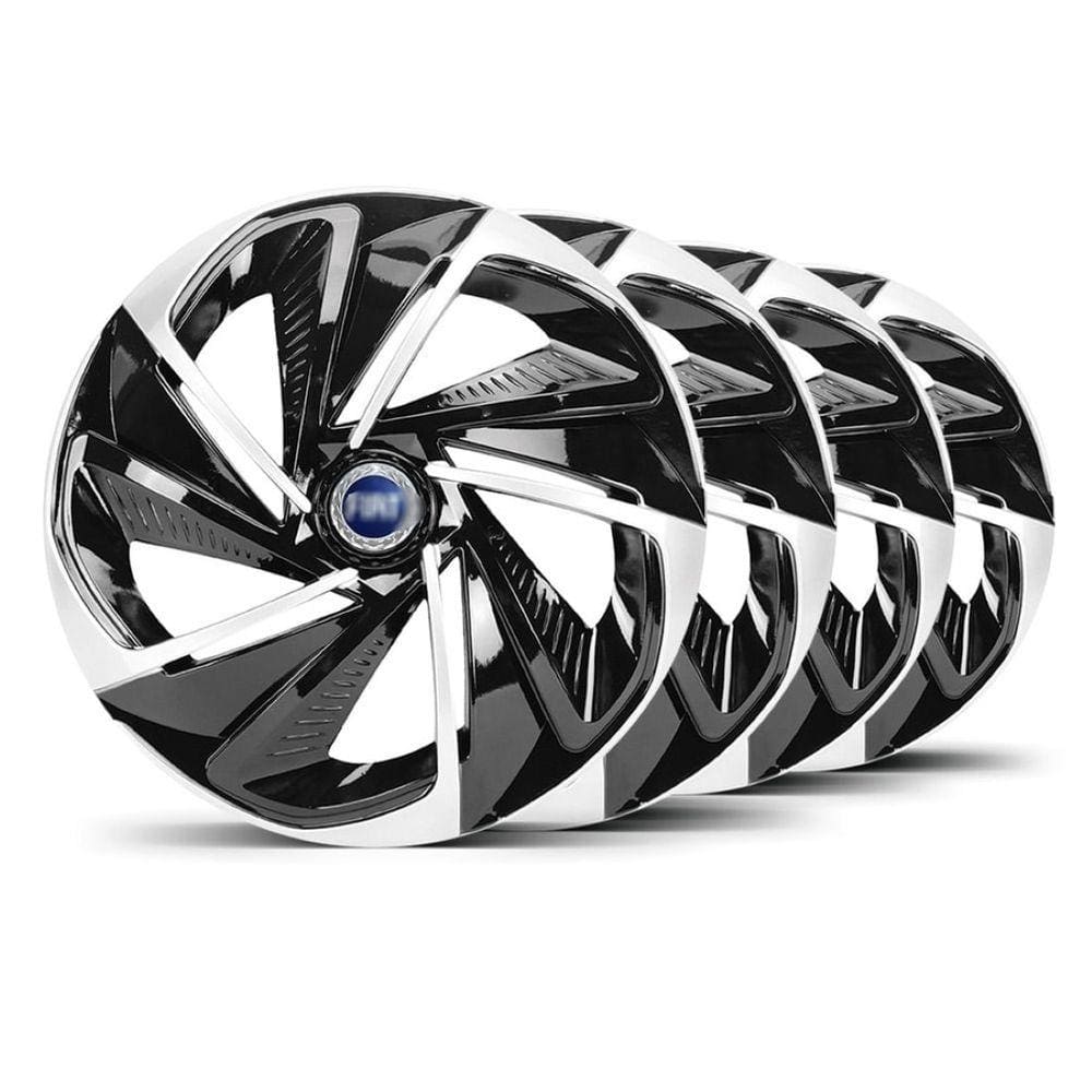 Jogo 4 Calota Nitro Aro 14 Preta / Prata Fiat Azul