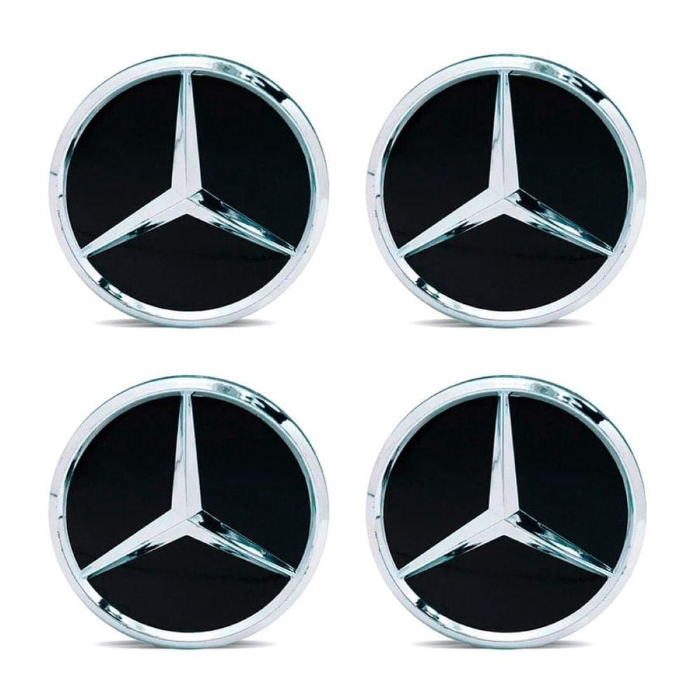 Jogo 4 Calota Centro Roda Mercedes Classe SLK 200 250 300 320 350 Preta Fosca