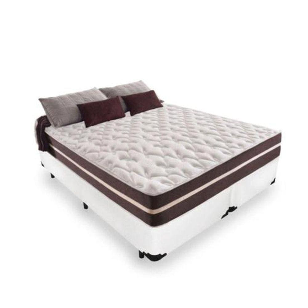 Cama Box Queen 158 Tecido Sintético Branco com Colchão Little Angel - Bello Box - Mola Superlastic 22x158x198