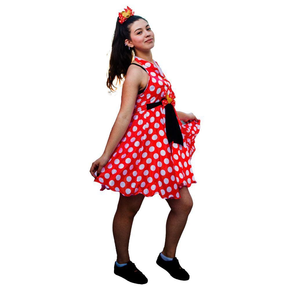 Vestido Minnie Mouse Juvenil Vermelho com Tiara