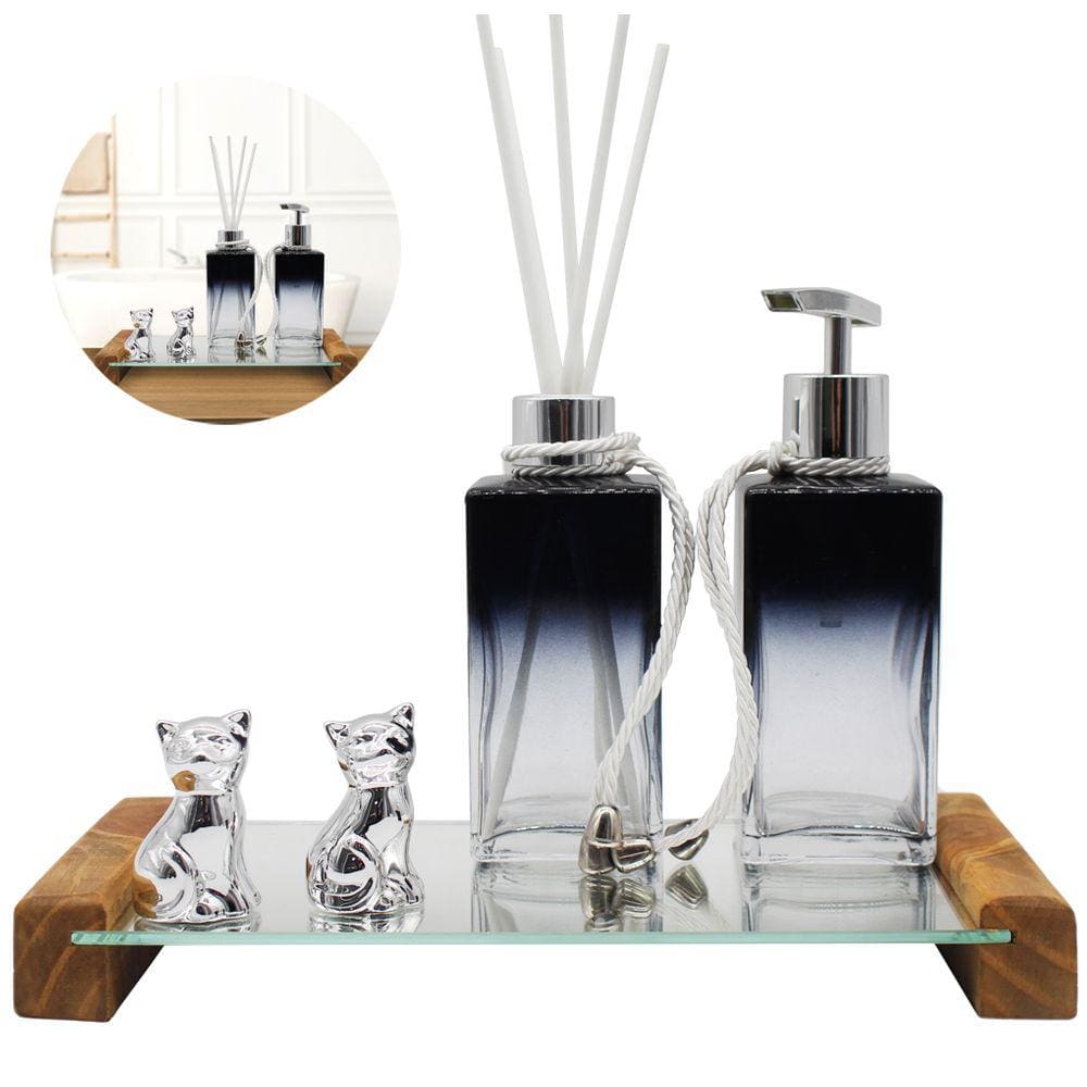 Kit Lavabo Luxo Square Preto Degrade Com Bandeja Espelhada