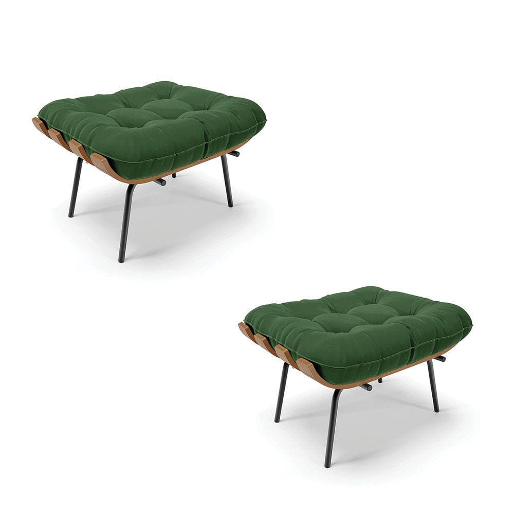 Kit 02 Puffs Costela Suede Base Metálica Preto - D`Rossi