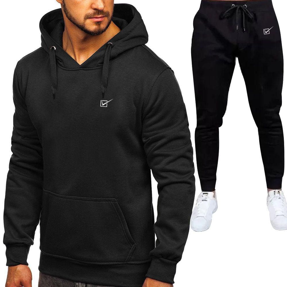 Conjunto em Moletom Blusa Canguru e Calça para Frio Adulto - Preto - Novidade