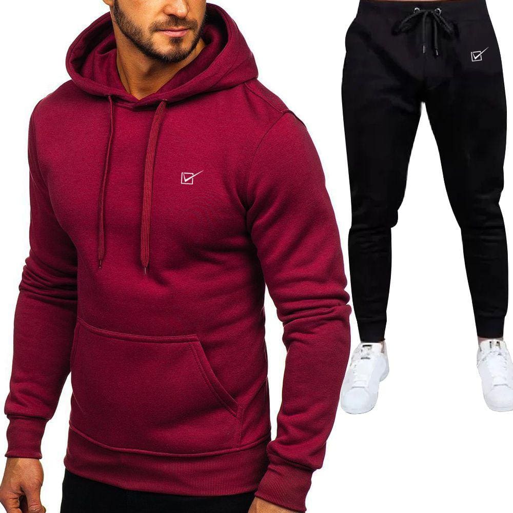 Conjunto em Moletom Blusa Canguru e Calça para Frio Adulto - Bordo - Novidade