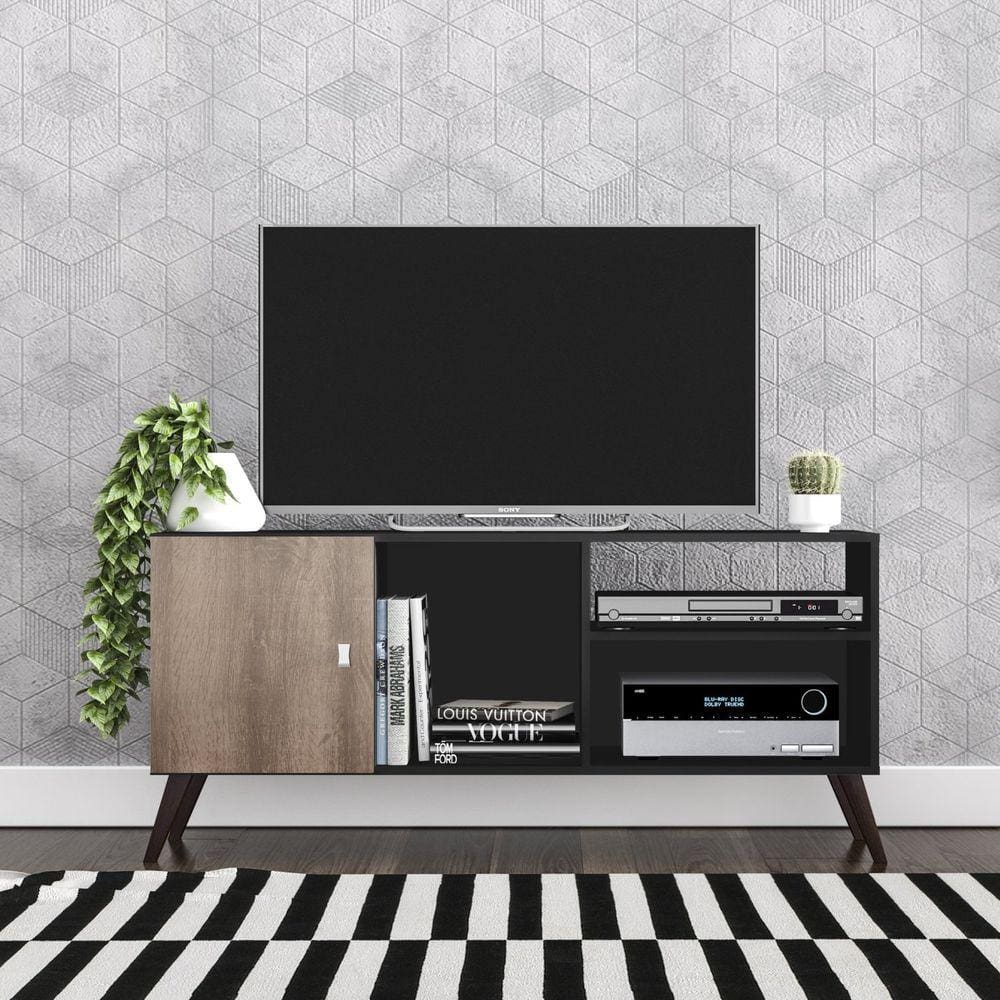 Rack para TV até 50 Polegadas 1 Porta 3 Nichos Retrô RT3014 Movelbento Preto/Rústico