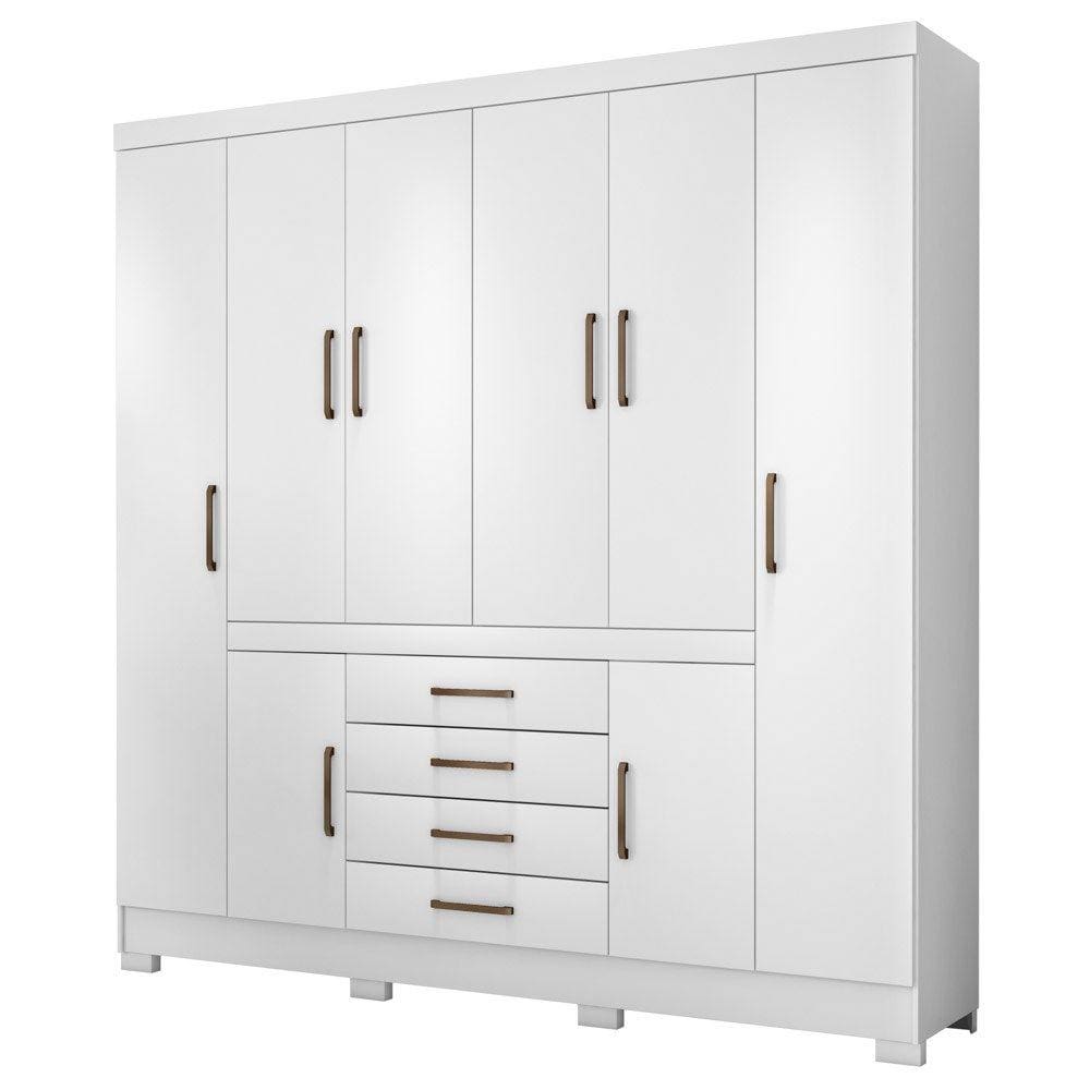 Guarda Roupa Casal 8 Portas 4 Gavetas New Realce D02 Branco - Mpozenato
