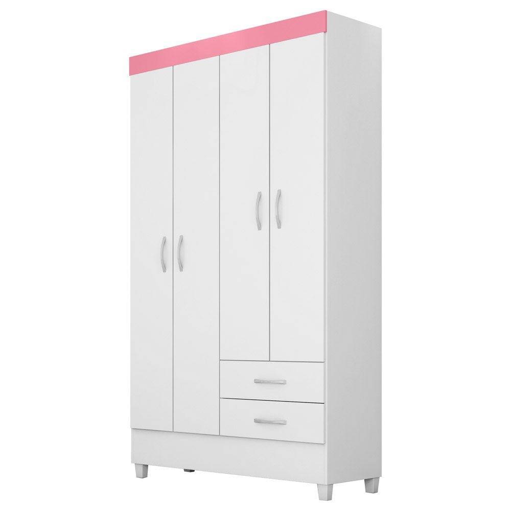 Guarda Roupa Flex 4 Portas 2 Gavetas Astro D02 Branco/Rosa/Branco - Mpozenato