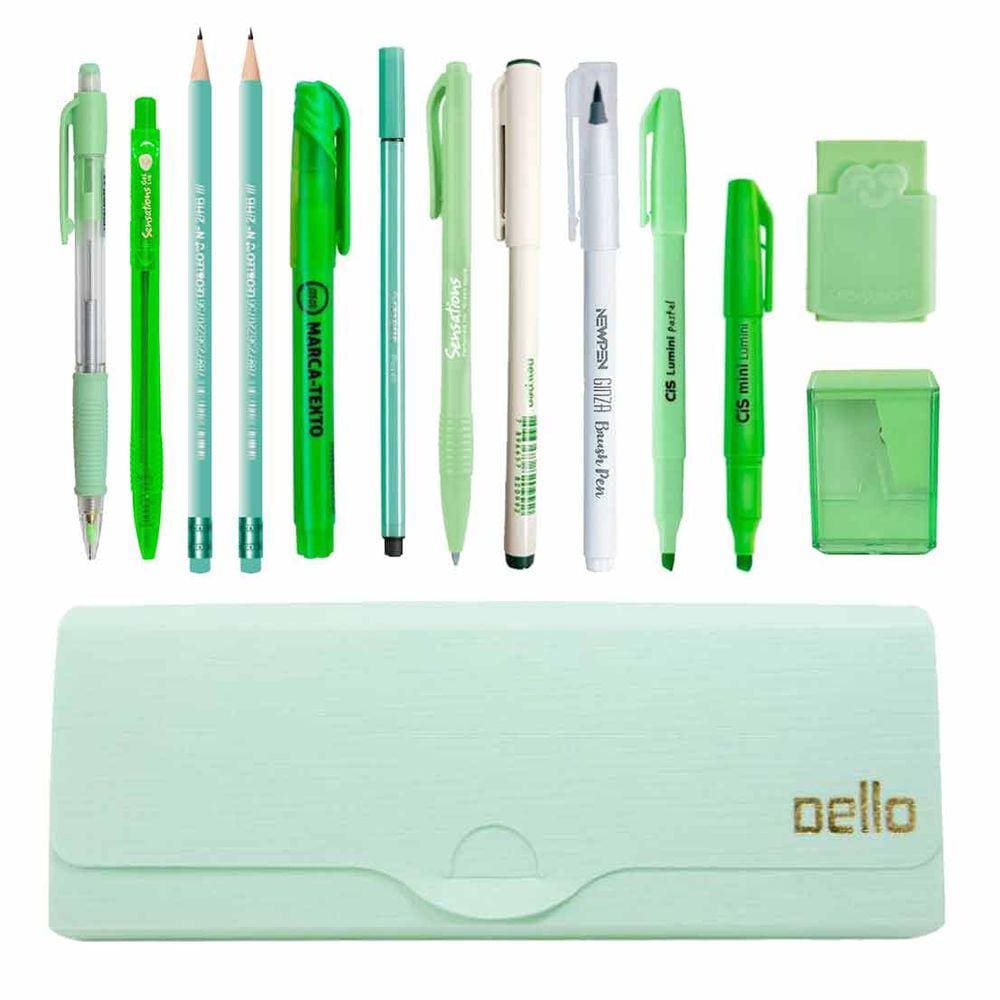 Kit Estojo Tons de Verde Escolar Completo