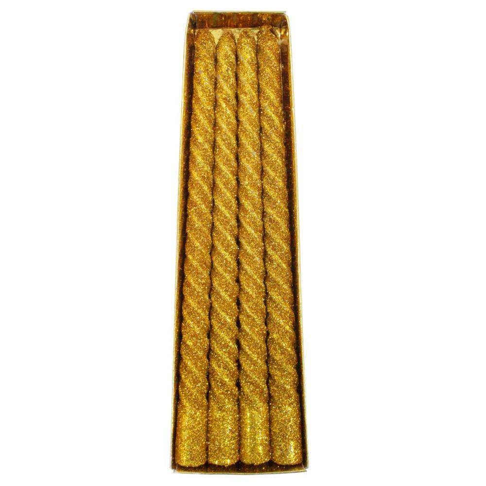 Velas De Natal Decorativa Com Glitter Dourada 4 Unidades