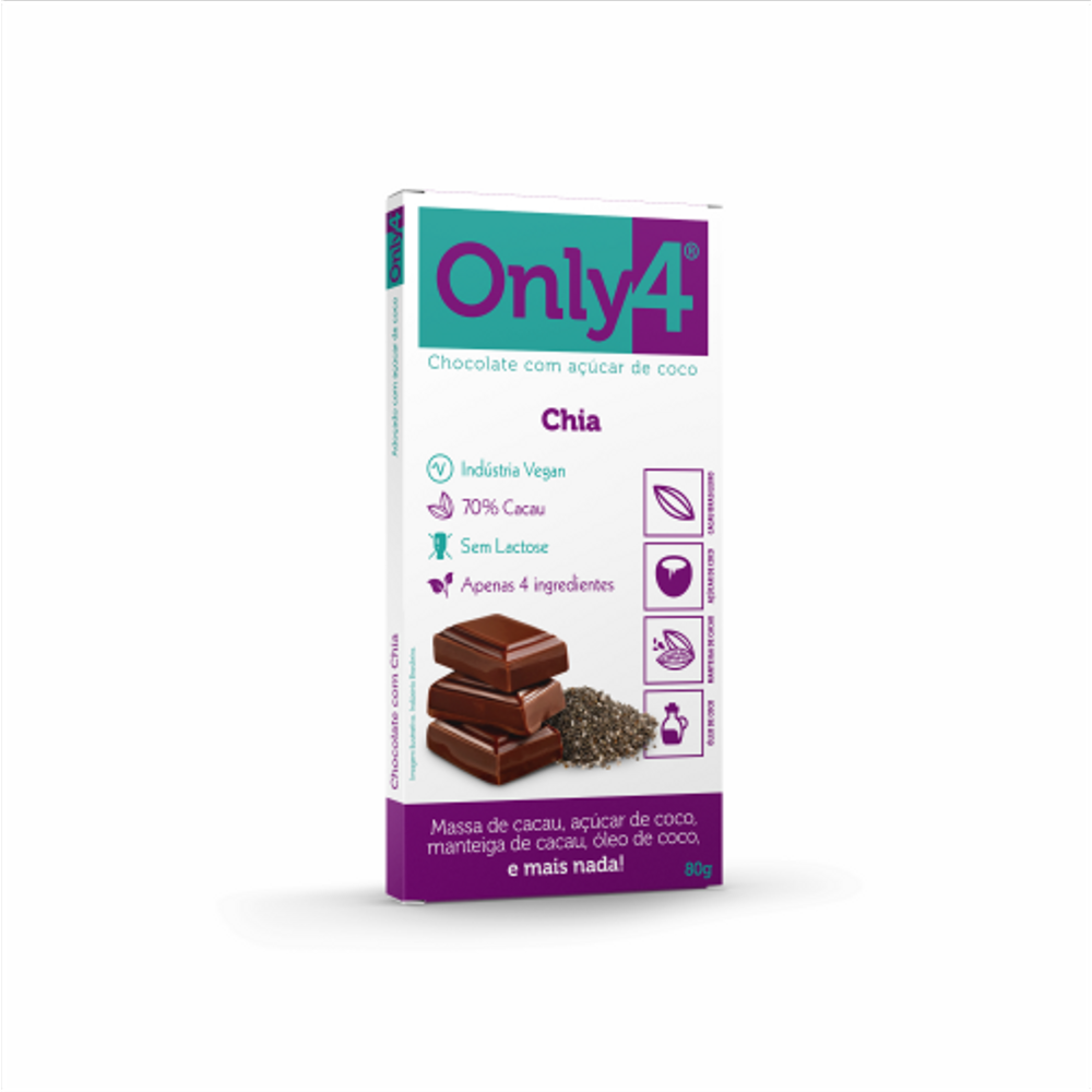 Chocolate 70% Cacau com Chia Sem Lactose Vegano Only4 80G