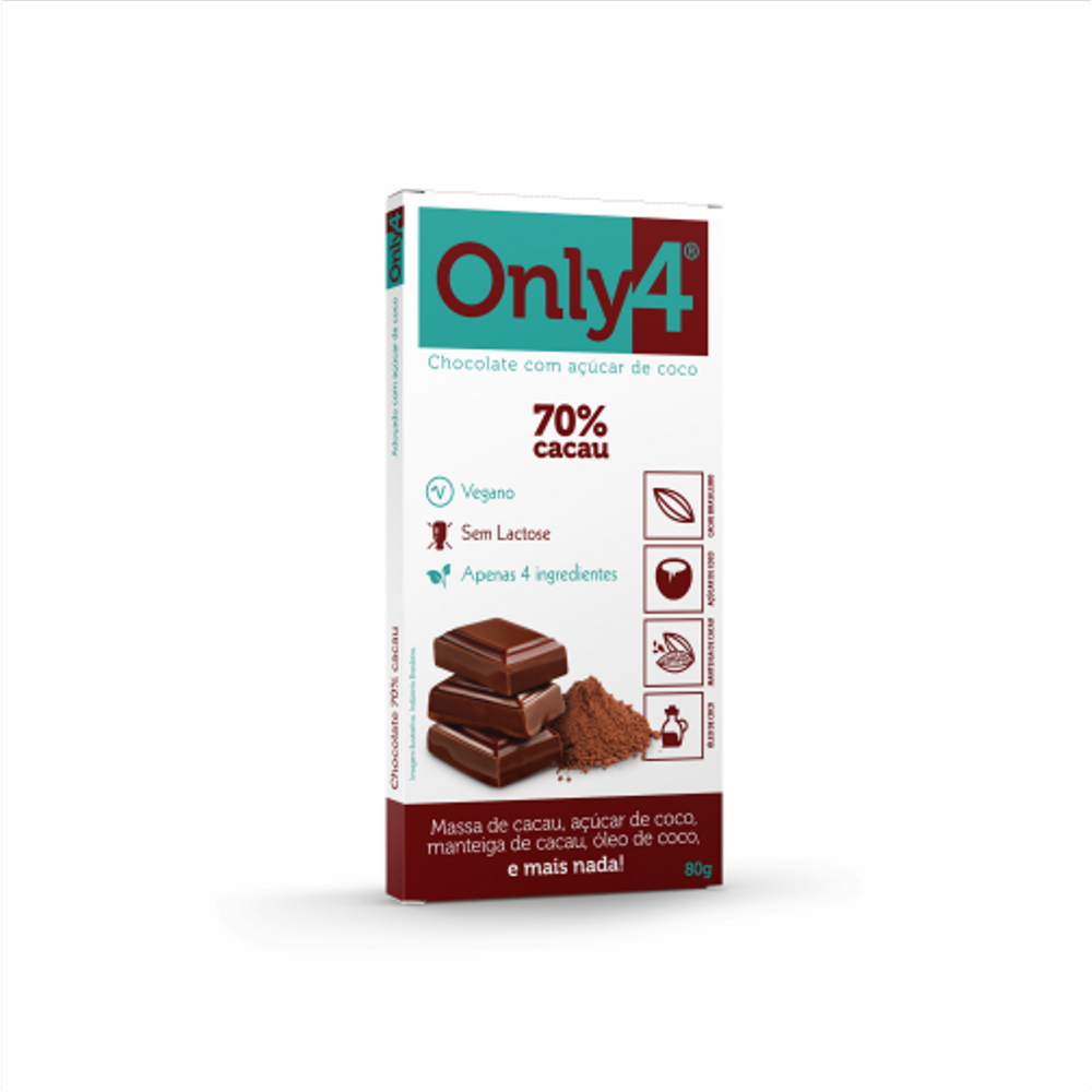 Chocolate 70% Cacau Sem Lactose Vegano Only4 80G