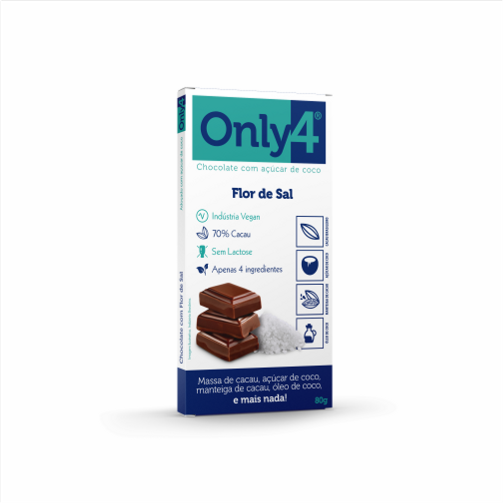 Chocolate 70% Cacau com Flor de Sal Sem Lactose Vegano Only4 80G