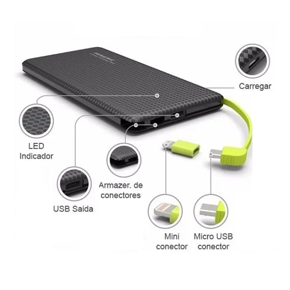 Carregador Portátil PowerBank 10000mah Conector Type C
