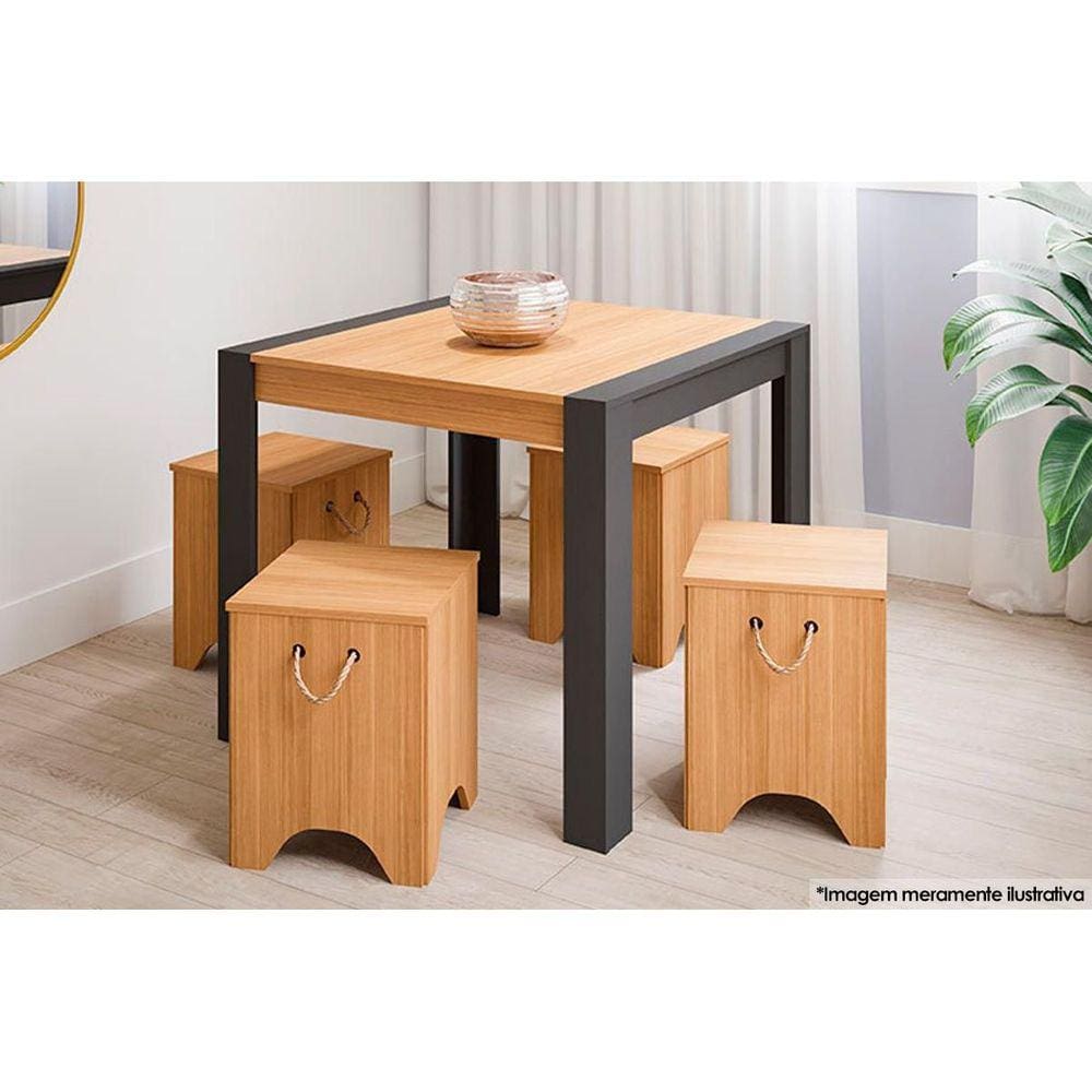 Sala de Jantar Cimol Grace 90+4 Bancos Kim Nature/Cinza
