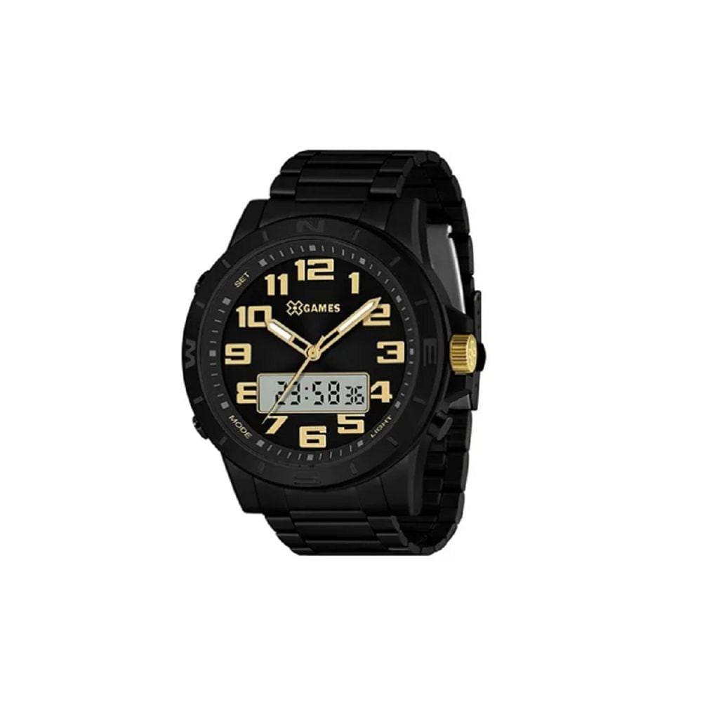 Relogio XGames masculino digital analogico preto dourado aço inox a prova dagua XMNSA003 P2PX